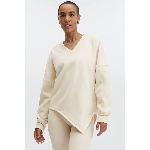 Fabletics Mira Pullover Latte Plus Size 1X Asymmetrical V-Neck Stretch Women’s - Picture 1 of 8